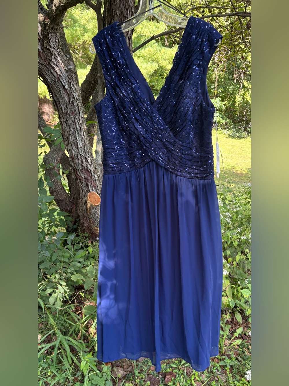 NEW Navy Sequin Double V-Neck Evening midi (better suited for a size 14 /large)